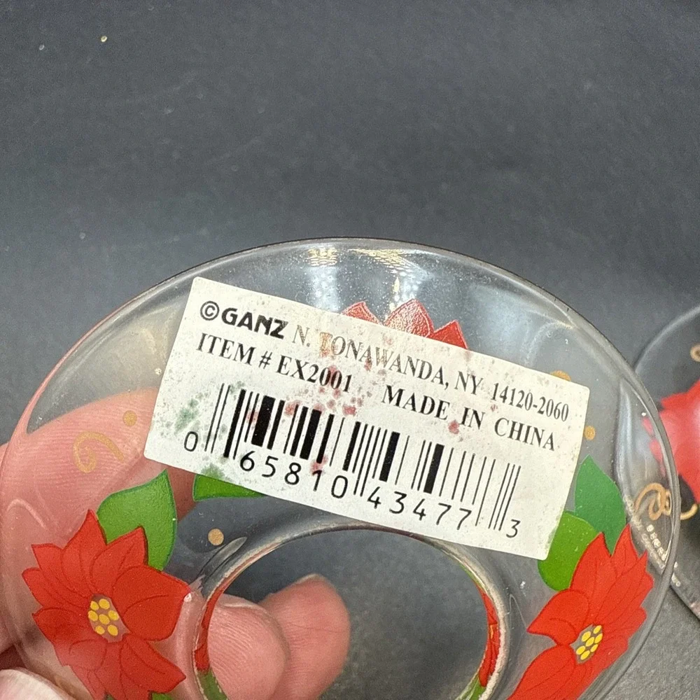 Christmas Poinsettia Candle Ring Bobeches Set Of‎ 2